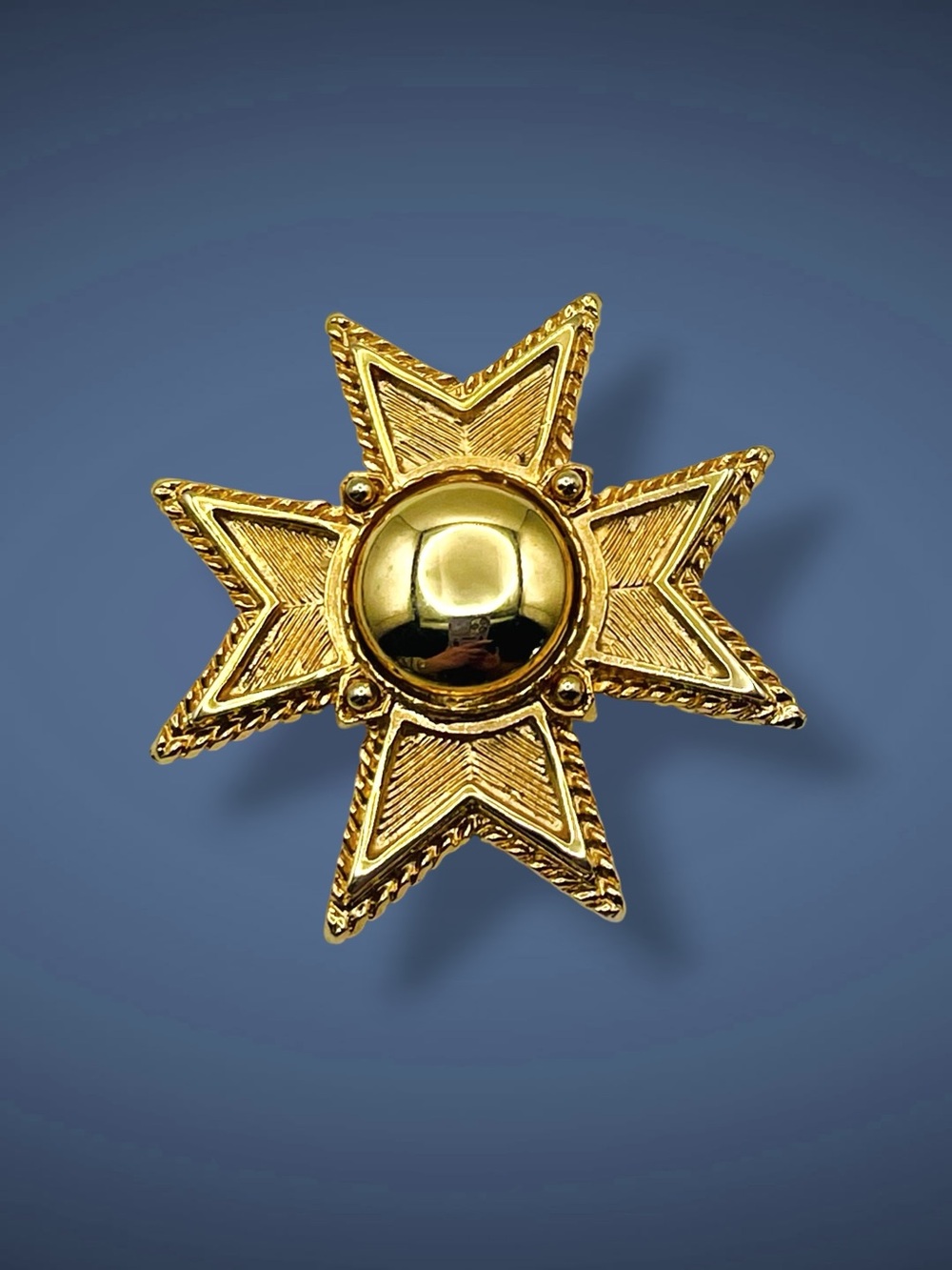 Large Vintage Gold Tone Domed Maltese Cross Brooch Statement Piece
